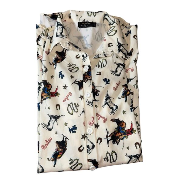 Nylon Apparel Rodeo Blouse Size Small - Made In The USA -‎ Western Cowboy Lasso - Picture 3 of 11